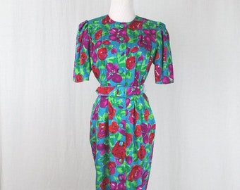 Adrianna Papell 1990s Princess Diana Inspired Silk Midi Dress Size 2 Petite