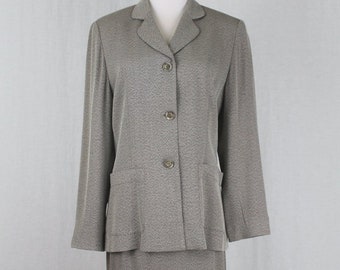 Vintage TOMOTSU Herringbone Skirt Suit - Brown Beige Petite Size 6