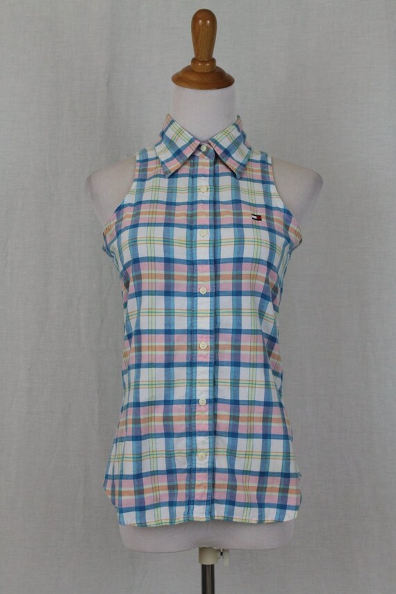Vintage Tommy Hilfiger Madras Plaid Sleeveless But