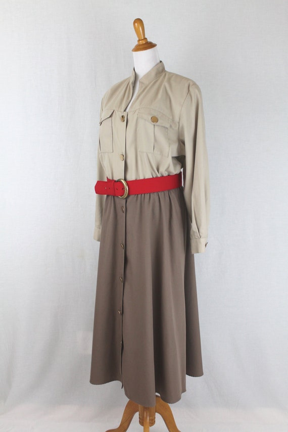 Vintage ORVIS Khaki Belted Safari Dress Size Size… - image 2