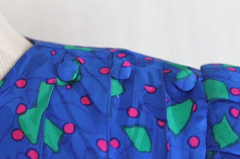 Vintage Flora Kung 1930s Inspired Blue Silk Shift Dress Size Small