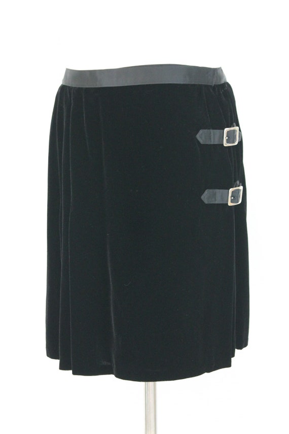 Vintage Ralph Lauren Black Silk Velvet Kilt Skirt… - image 1