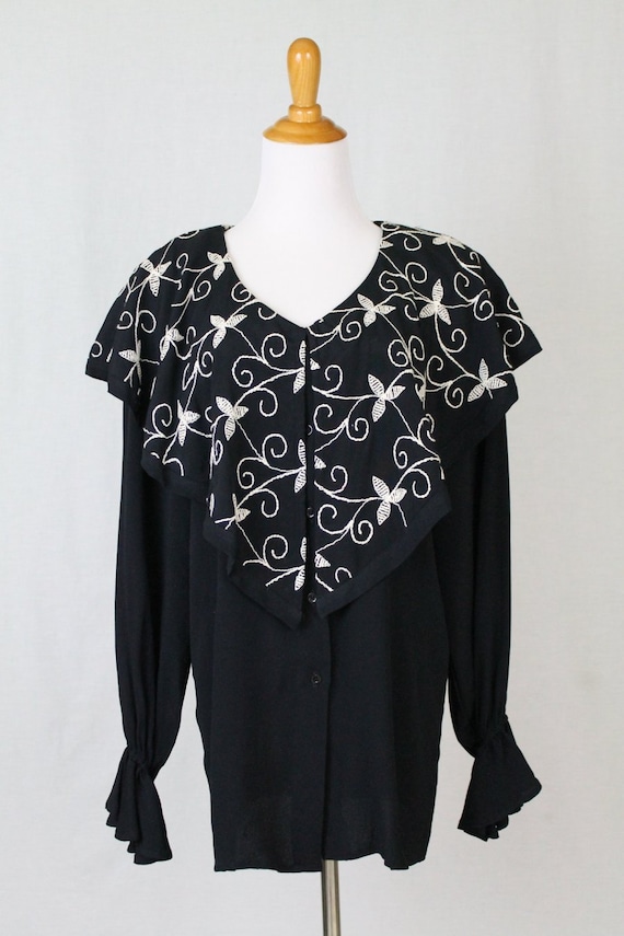 Vintage Hairston Roberson Camisa Black & White Emb
