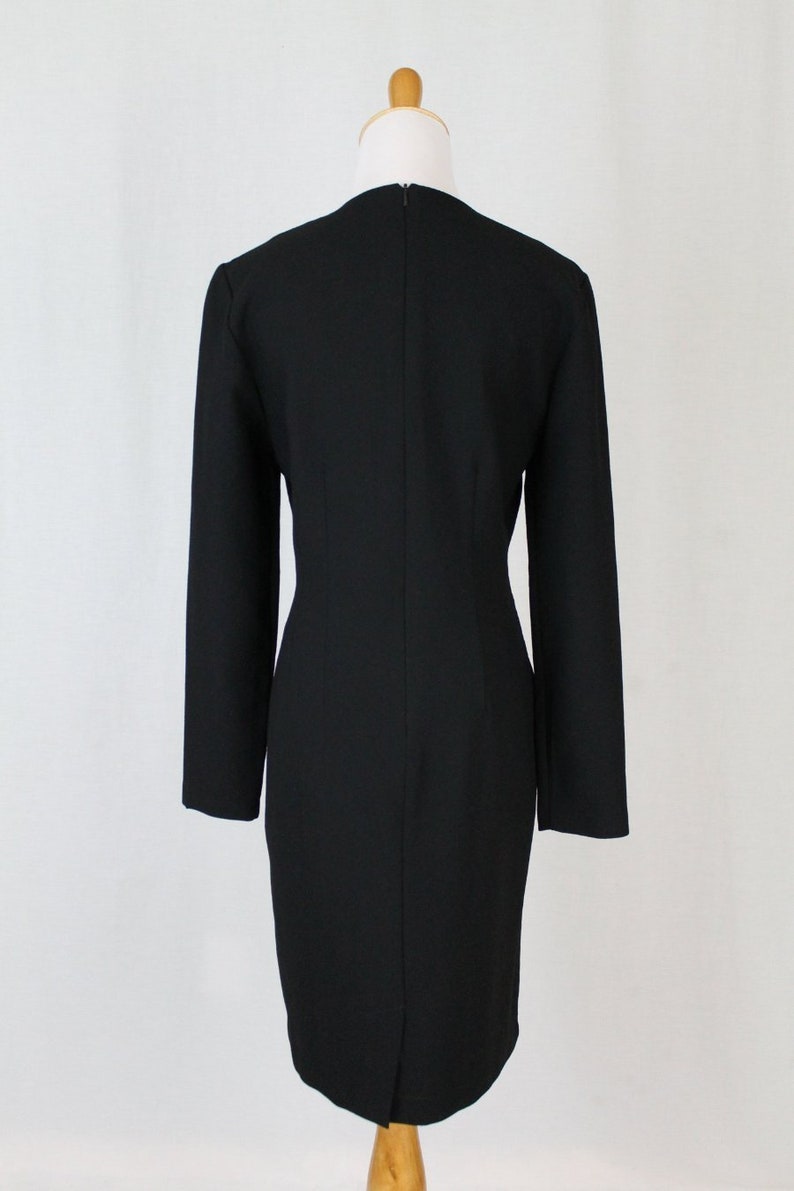 Vintage LAURA ASHLEY Black Wool Long Sleeved Sheath Dress Made in England USA Sz 4 image 5