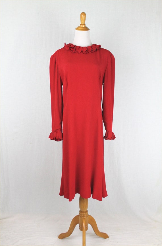 DAVID HAYES Nancy Reagan Red Crepe Ruffled Dress 1