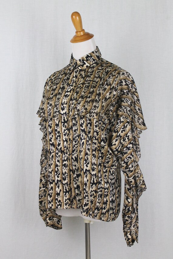 Vintage Adrianna Papell Ruffled Animal-Print Silk Blo… - Gem