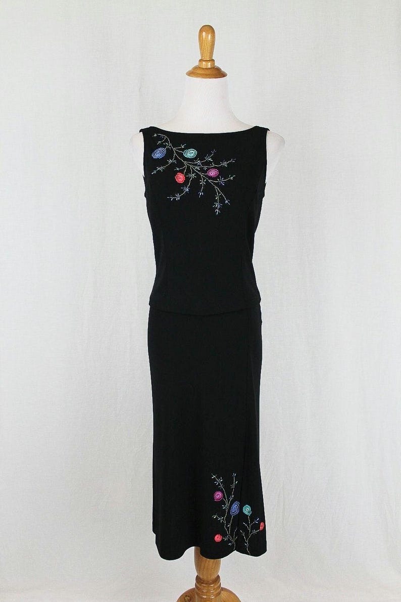 Vintage Adrianna Pall Perlen besetztes Kleider-Set: Y2K-Abend-Ensemble, Größe 44 Bild 1