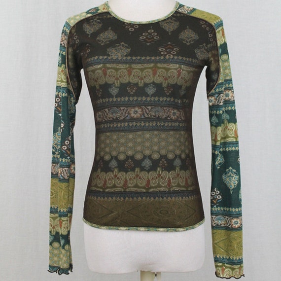 Vintage ANAC Layered Mesh Long Sleeve Top Small 19