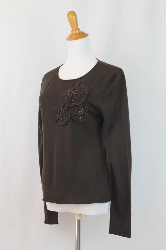 Vintage Louis Feraud Embellished Wool Rosette swe… - image 2