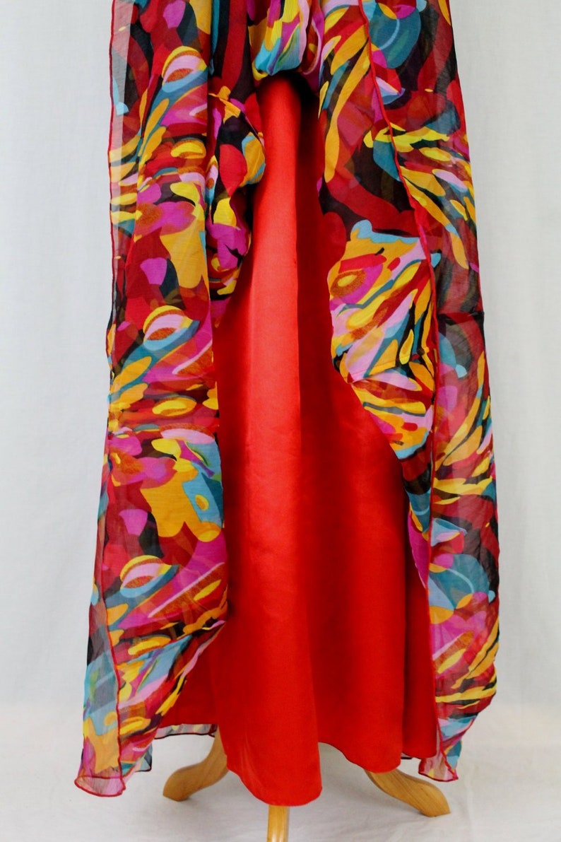 Vintage Adrianna Papell Long Chiffon Maxi Gown Red Multi colored Jeweled Halter Dress 6 image 9