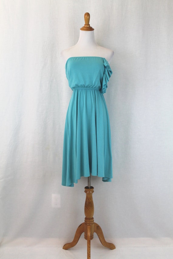 Lux Lux Vintage Strapless Aqua Blue Jersey Dress S