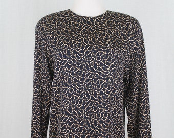 Vintage Anne Klein Jewel-Neck Gold and Silver Spotted Print Silk Blouse 4 S