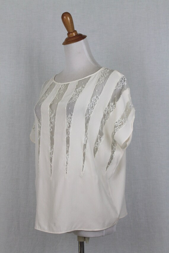 Vintage Parker Ivory Silk relaxed Dolman Blouse M - image 2