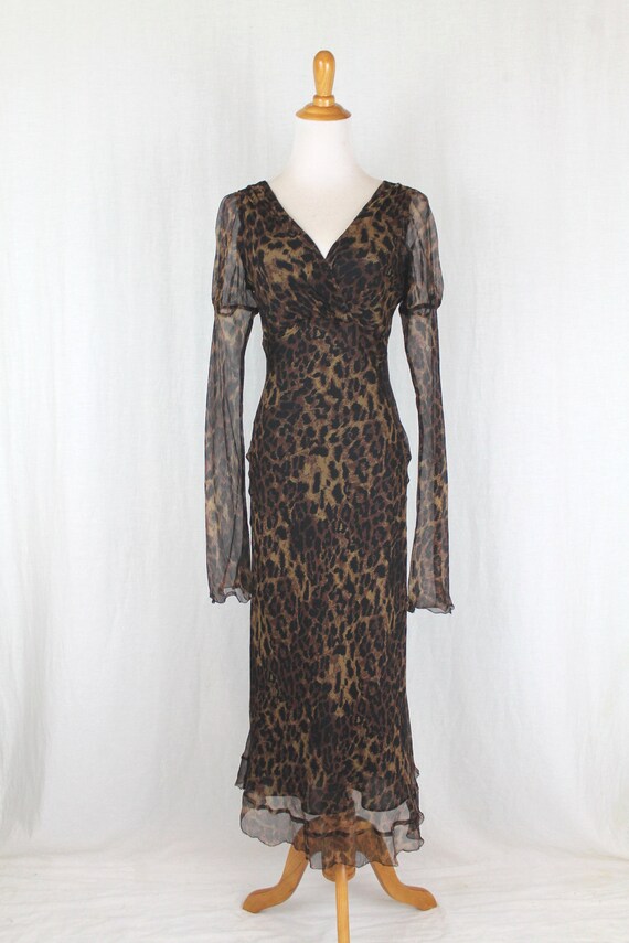 Nicole Miller Long Bias Cut Silk Leopard Print Dress With Etsy