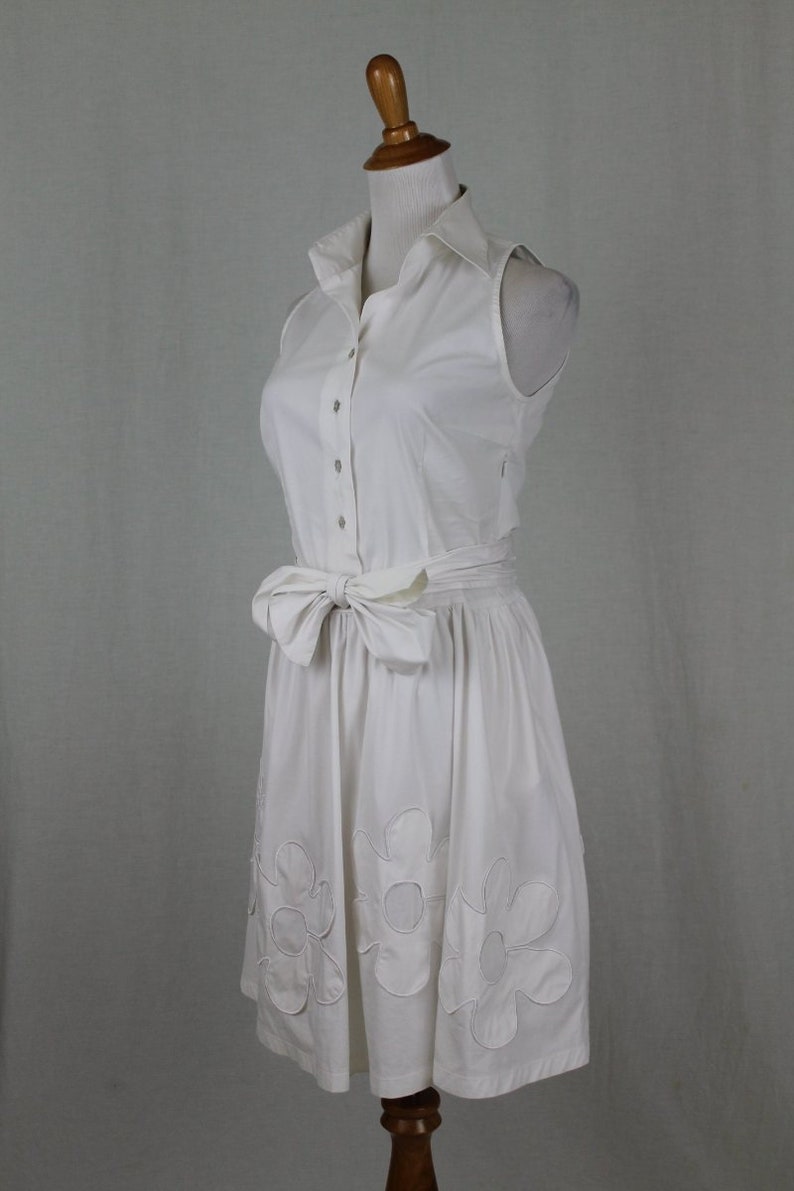 Vintage Walter Voulaz Italy Sleeveless White Stretch Cotton Retro Shirtwaist Dress 40 4