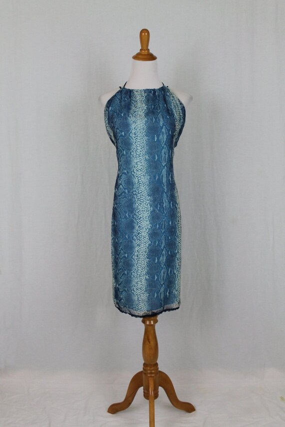 Y2K Blue Python Print Halter Dress - Max Studio B… - image 7