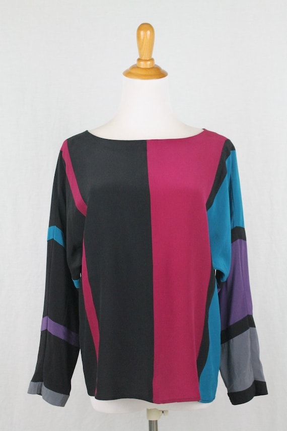 Vintage Jack Mulqueen Silk Dolman Sleeve Colorblo… - image 1