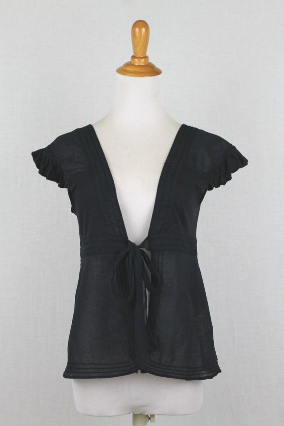 Vintage Max Studio Black Cotton Voile Tie Front Co