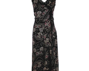 Vintage Betsey Johnson Silk Chiffon Wrap Dress: Paisley Print, Eyelash Lace Trim