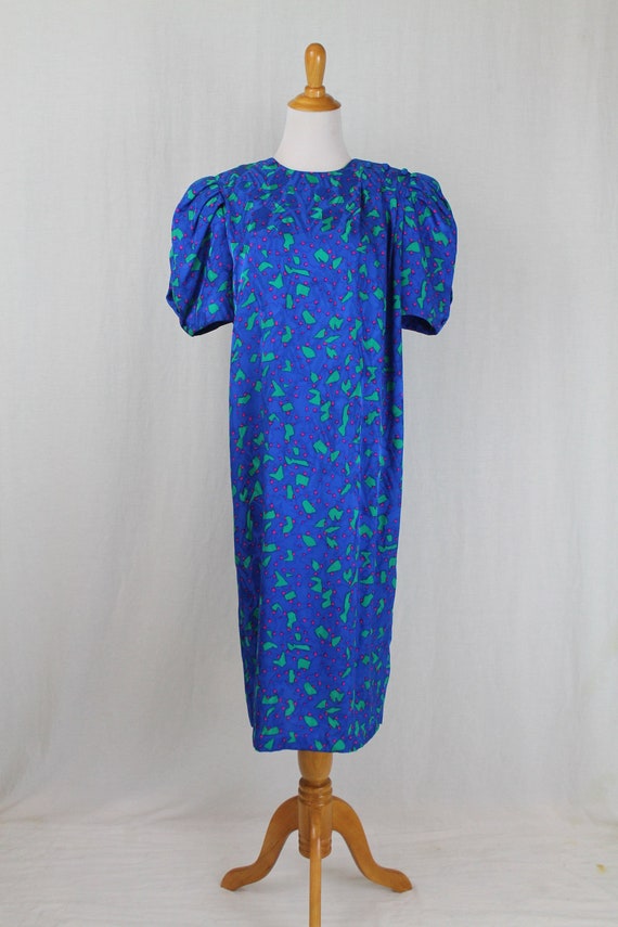 blue silk shift dress
