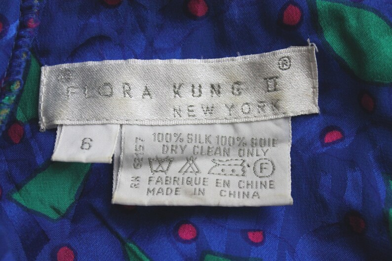 Vintage Flora Kung 1930s Inspired Blue Silk Shift Dress Size Small