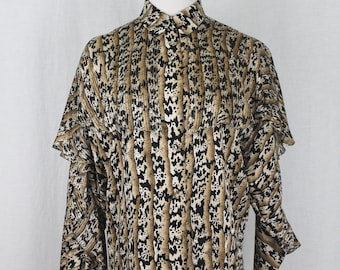 Vintage Adrianna Gold Silk Ruffled Blouse with Metallic lurex Thread S