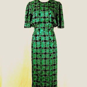 Adrianna Papell Green Silk 1930s Inspired  Secretary Dress 6