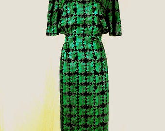 Adrianna Papell Green Silk 1930s Inspired  Secretary Dress 6