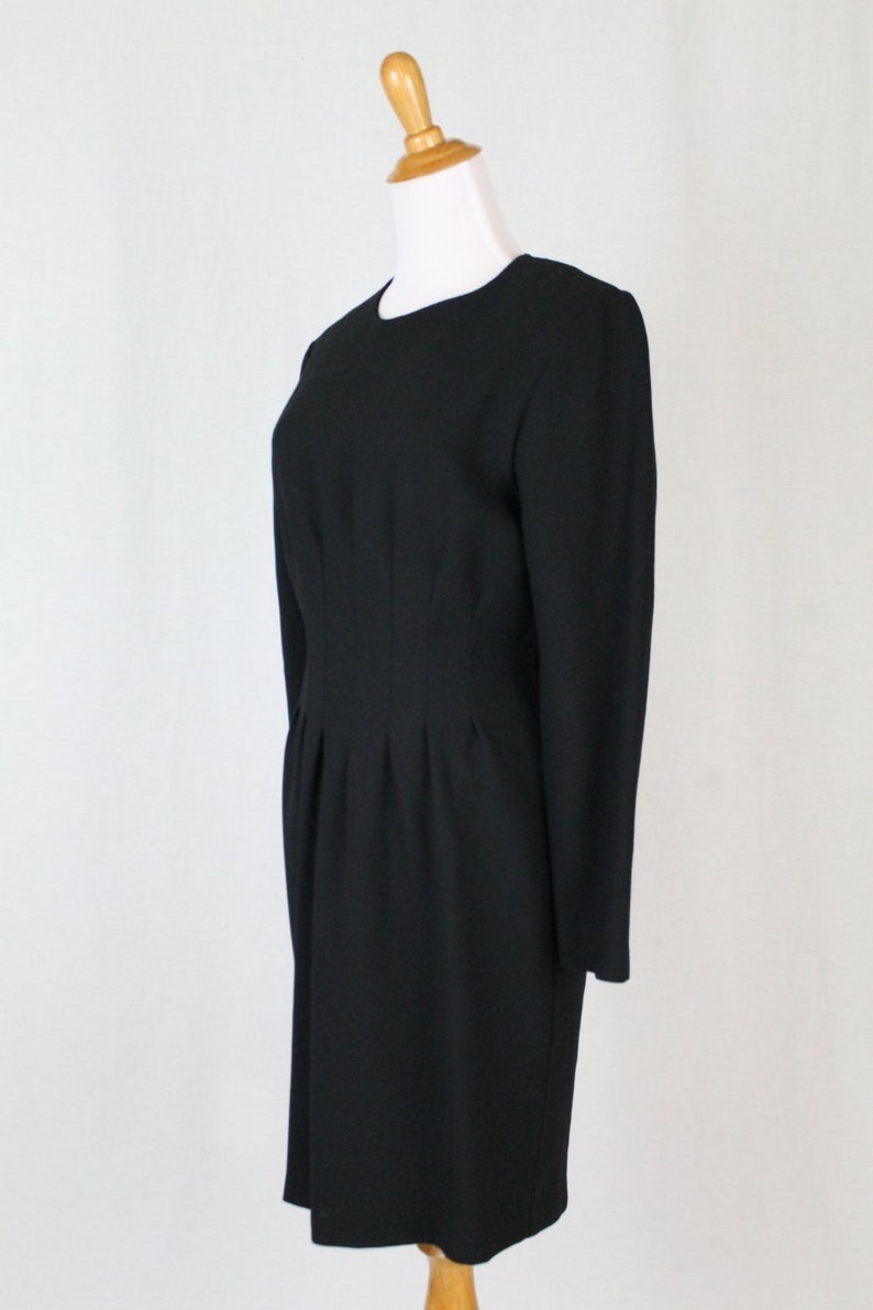 Vintage LAURA ASHLEY Black Wool Long Sleeved Sheath Dress Made in England USA Sz 4 image 4