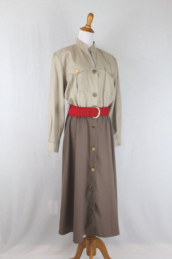 Vintage ORVIS Khaki Belted Safari Dress Size Size… - image 3