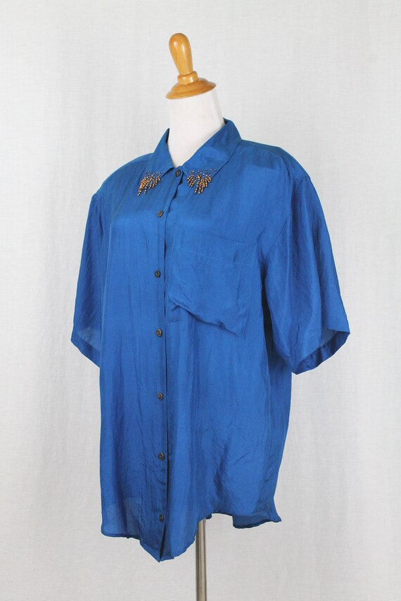 Vintage Carole Little Beaded Turquoise Blue Silk … - image 2