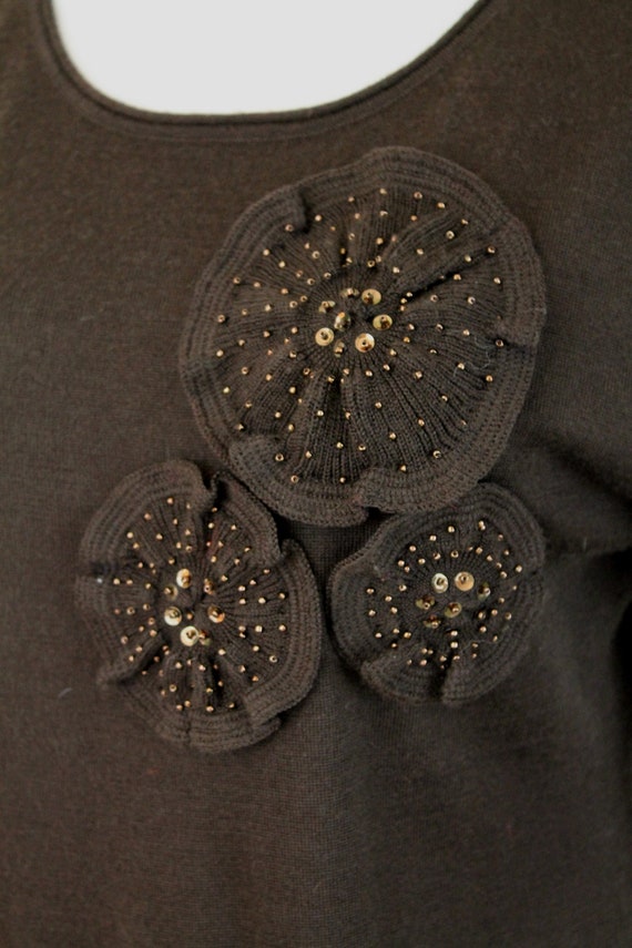 Vintage Louis Feraud Embellished Wool Rosette swe… - image 5