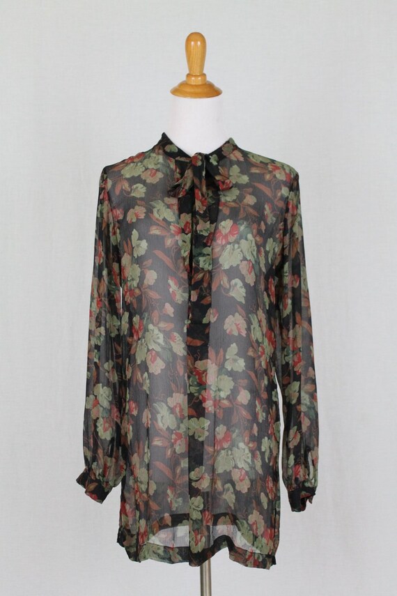 Vintage Ralph Lauren Sheer Black Floral Silk Pussy