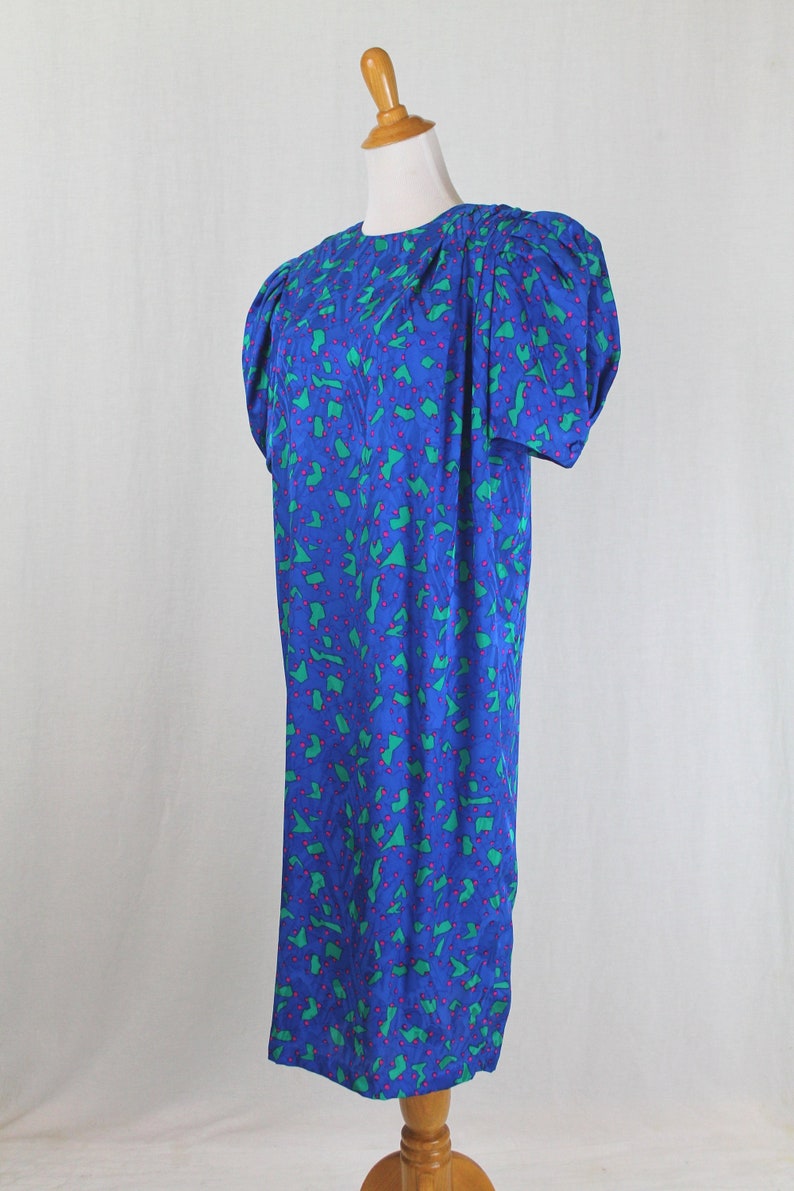 Vintage Flora Kung 1930s Inspired Blue Silk Shift Dress Size Small