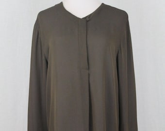 Vintage Calvin Klein Collection Minimalist Long sleeve Brown Silk Blouse 1980&#39;s M