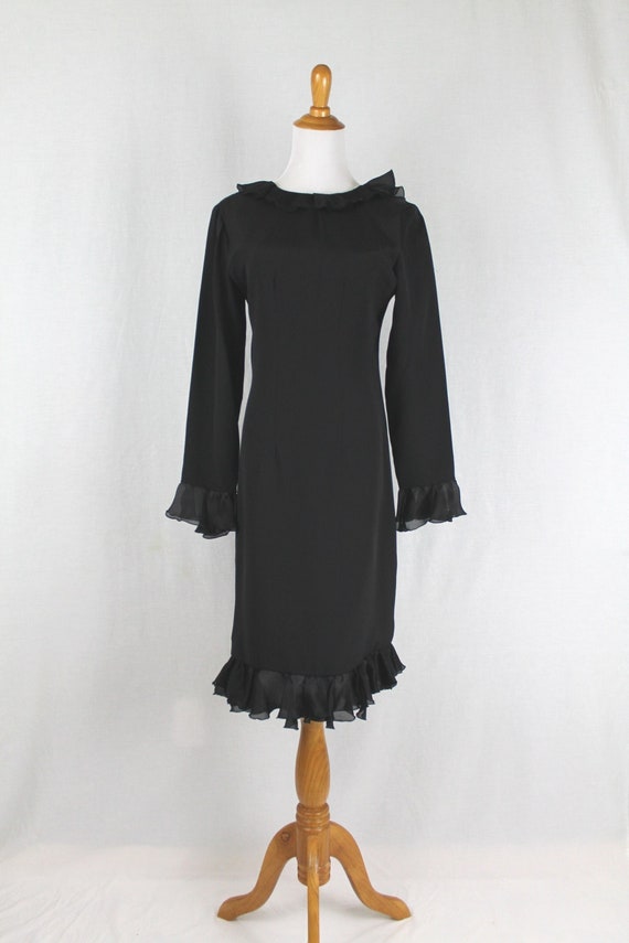 Vintage DAVID HAYES Ruffled Black Silk Shift Dres… - image 1
