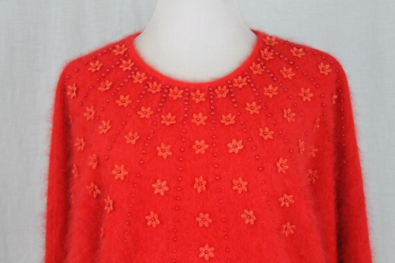 Vintage Floral Beaded Angora Dolmen Sleeve Pullov… - image 6