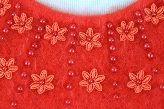 Vintage Floral Beaded Angora Dolmen Sleeve Pullov… - image 7