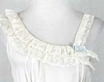 Edwardian Silk Nightdress Gown: Antique French Lace Trim, XS/S