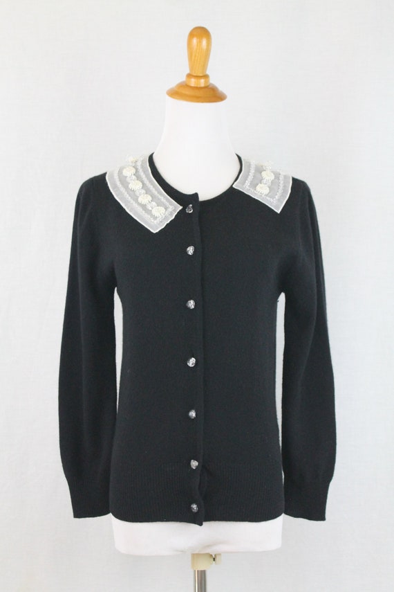 Trelise Cooper Black Cashmere Cardigan with white 