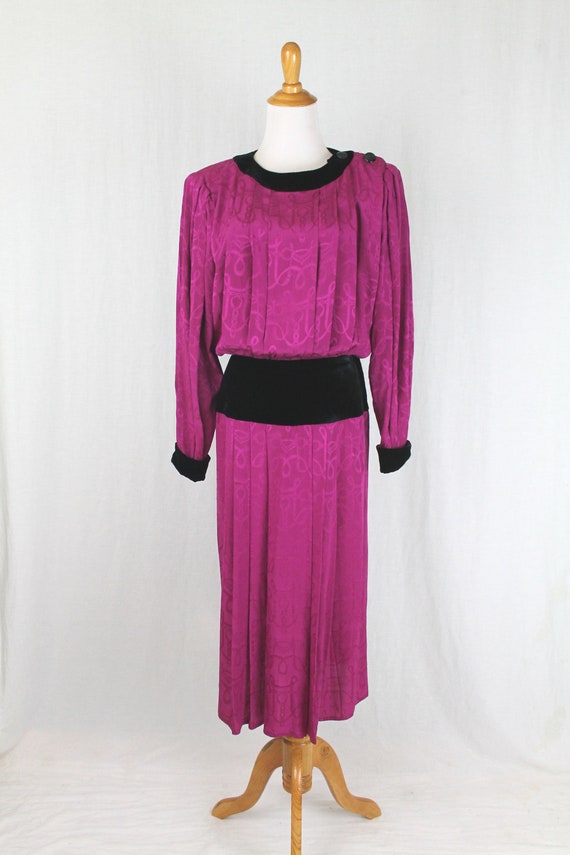 St. Gillian Magenta Pleated Jacquard Silk with si… - image 1