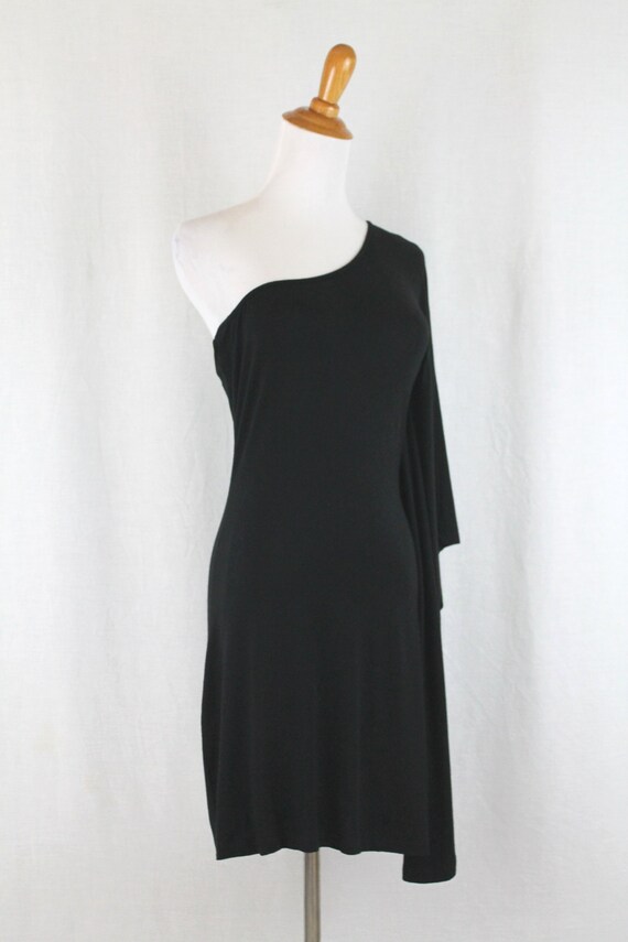 Vintage EXPRESS Black Rayon Jersey Grecian Toga D… - image 3