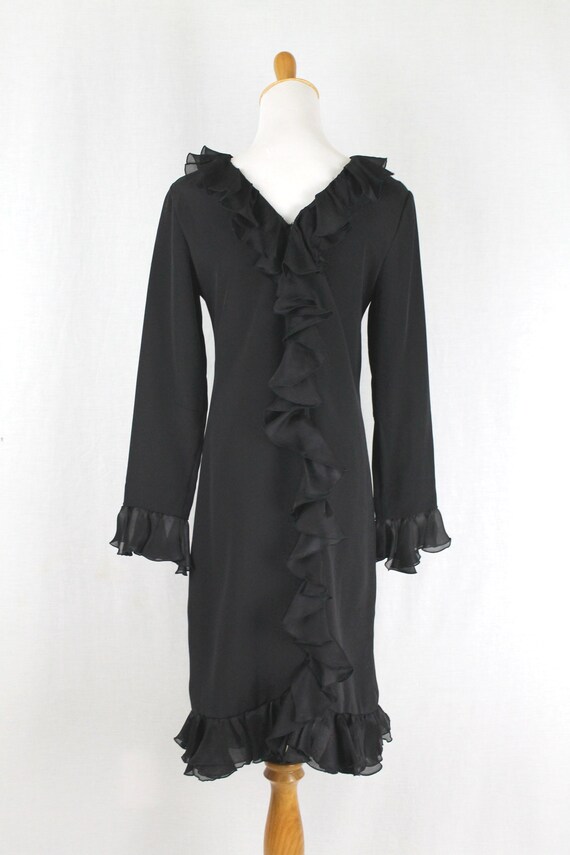 Vintage DAVID HAYES Ruffled Black Silk Shift Dres… - image 2