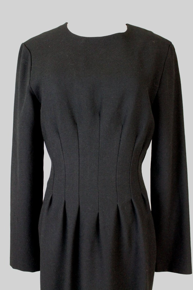 Vintage LAURA ASHLEY Black Wool Long Sleeved Sheath Dress Made in England USA Sz 4 image 6