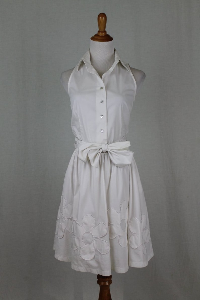 Vintage Walter Voulaz Italy Sleeveless White Stretch Cotton Retro Shirtwaist Dress 40 4