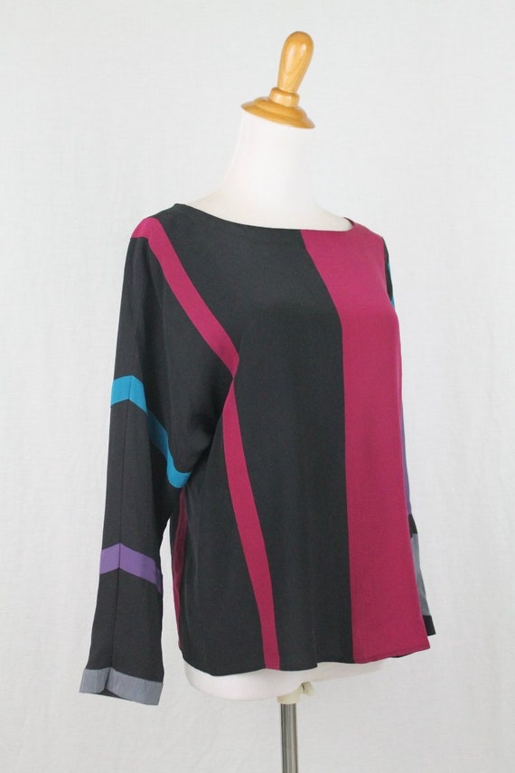 Vintage Jack Mulqueen Silk Dolman Sleeve Colorblo… - image 3