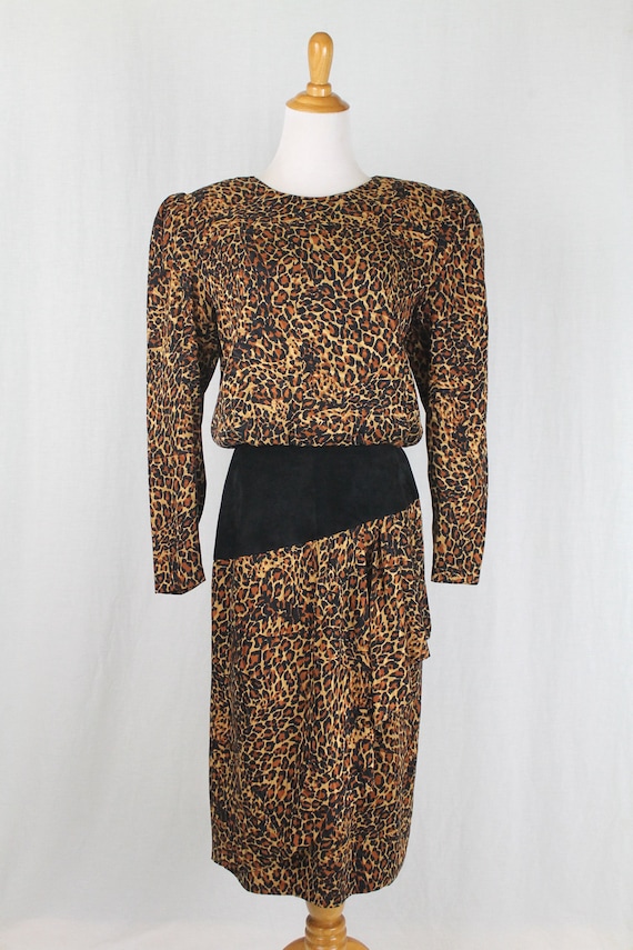 Vintage St Gillian Leopard Print Silk Dress 1980's