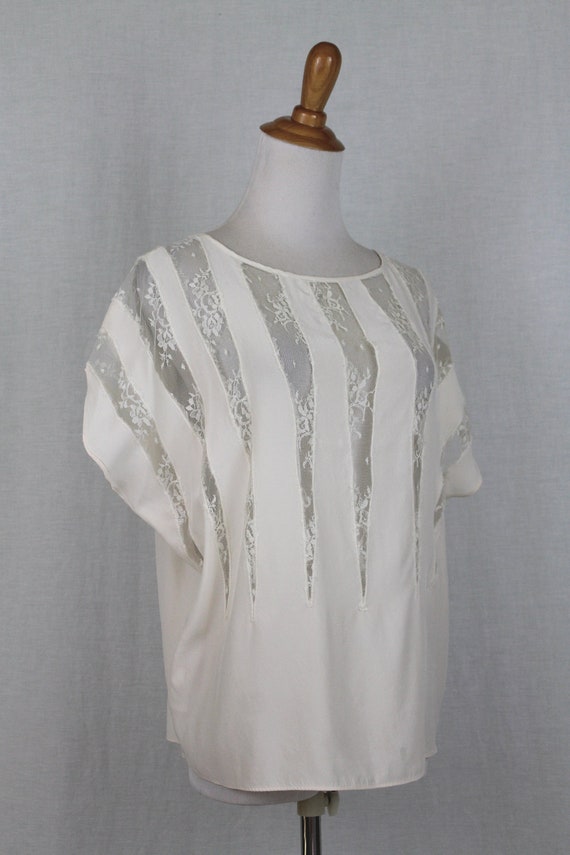 Vintage Parker Ivory Silk relaxed Dolman Blouse M - image 3