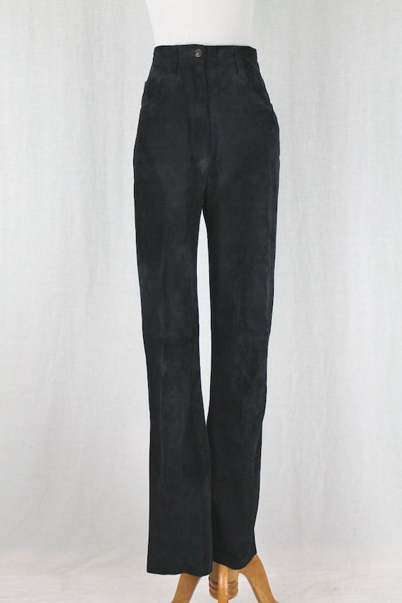 Vintage Jaeger Black Suede Leather High Waist Jean