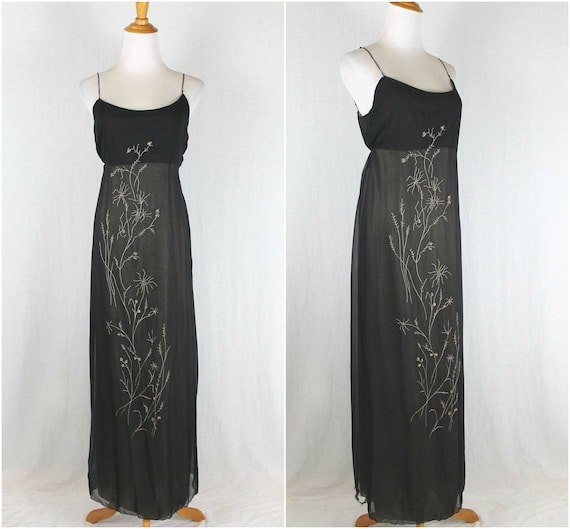Vintage Rozae Nichols Embroidered Silk Gown